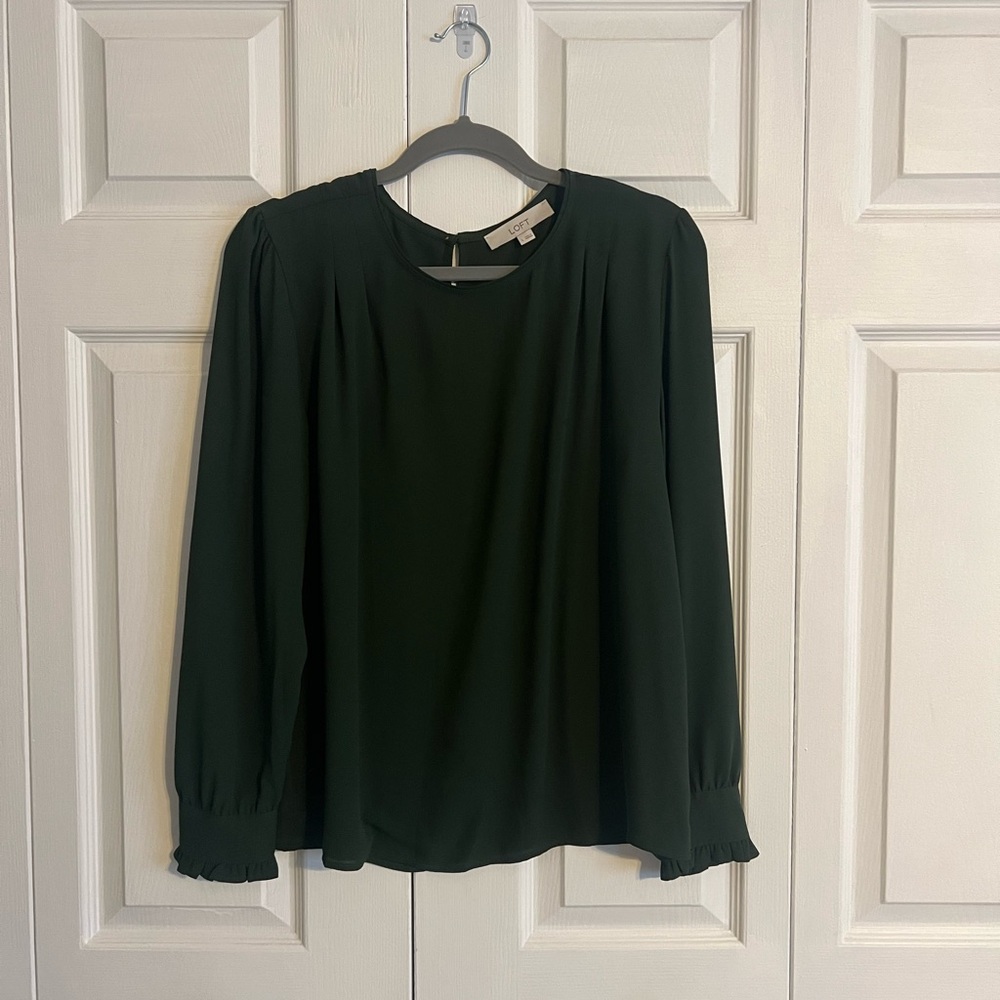 LOFT Forest Green Long Sleeve Blouse